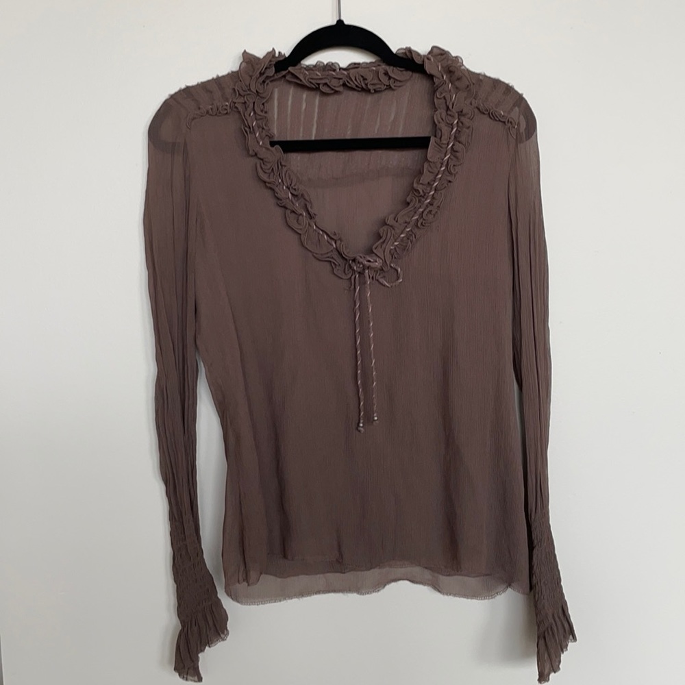 Elie Tahari 100% Silk, 2 Layer Sheer Gauze Blouse